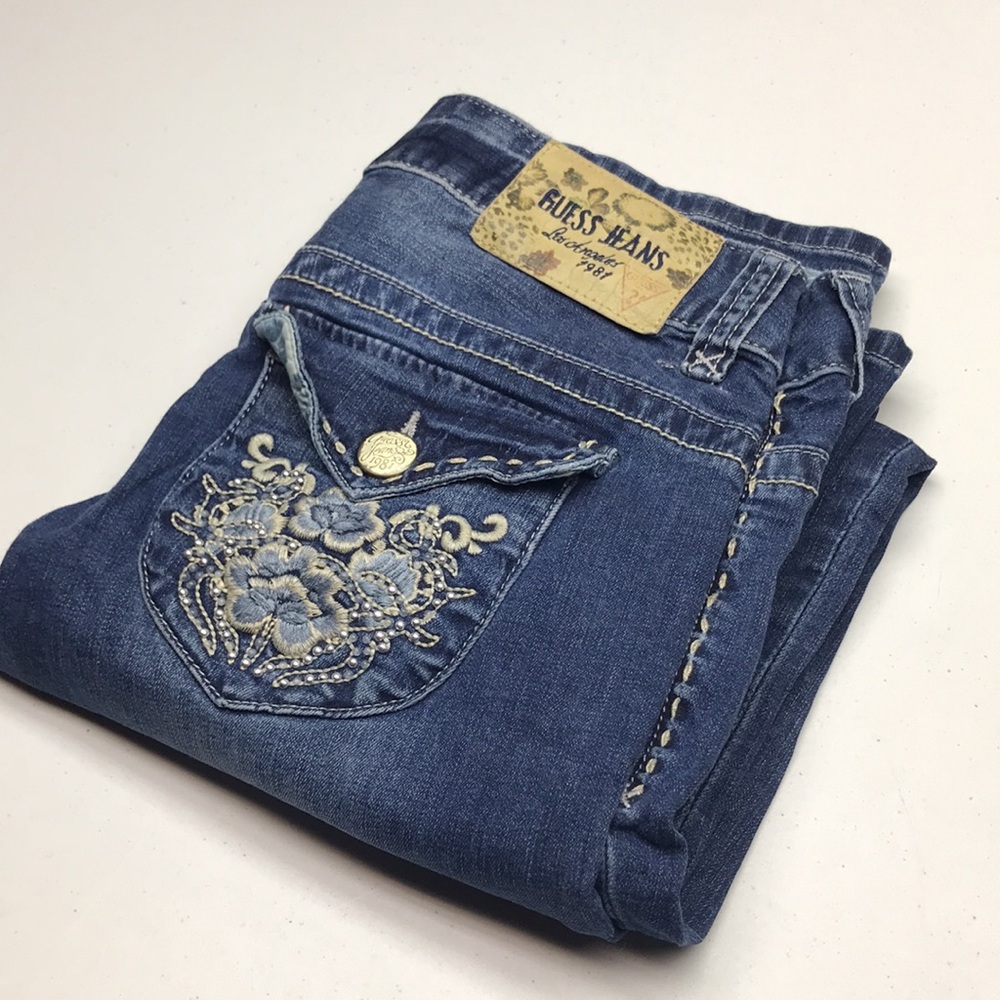Guess Blue Boot Cut Jeans with Embroidered Pocket